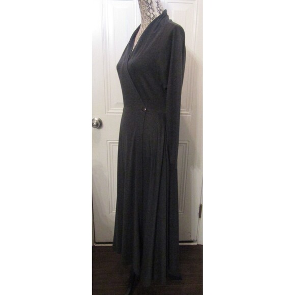 TOGETHER! Womens Charcoil Grey Midi Wrap Dress Side Pockets Flare Skirt Size S - Picture 5 of 8